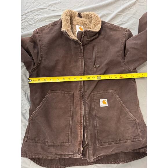 Vintage Dark Brown Carhartt Canvas Cayon Sherpa Lined Jacket Medium 8/10 WJ022 - Picture 4 of 10